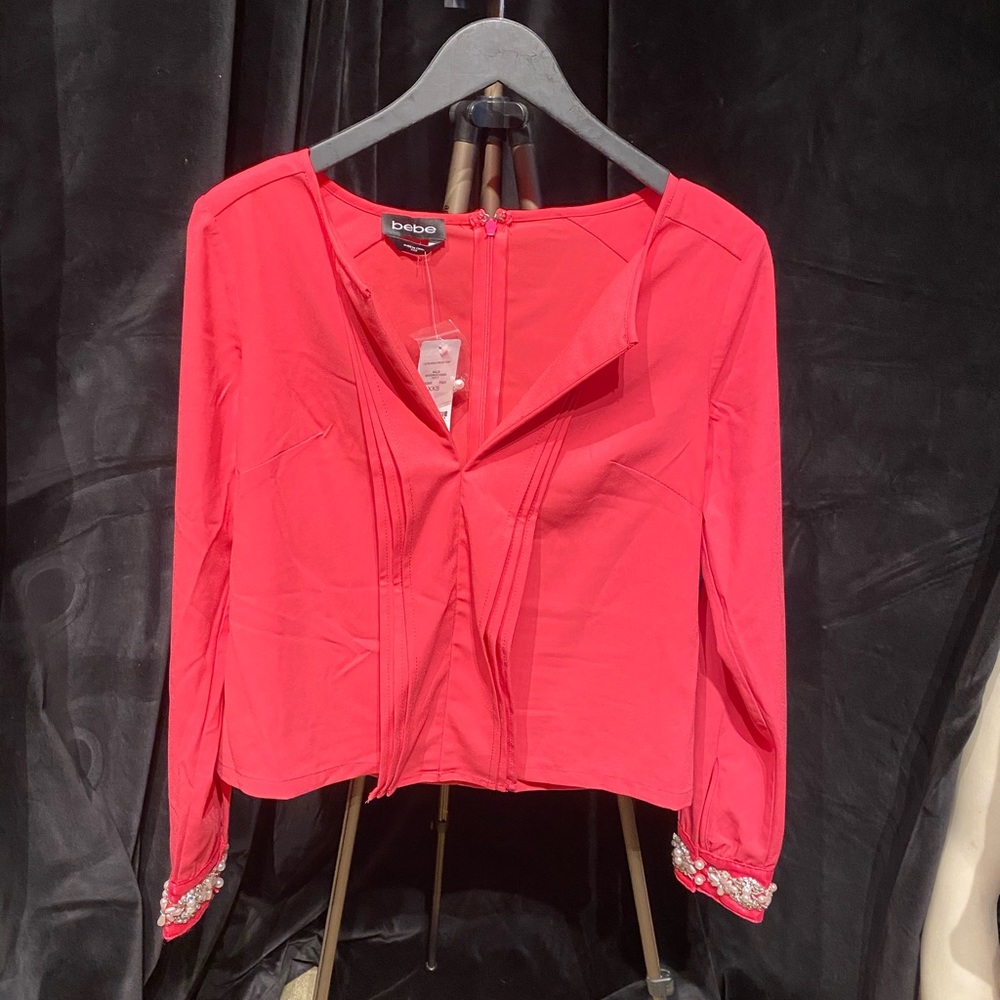 Bebe long sleeve ruffle front top size XXS